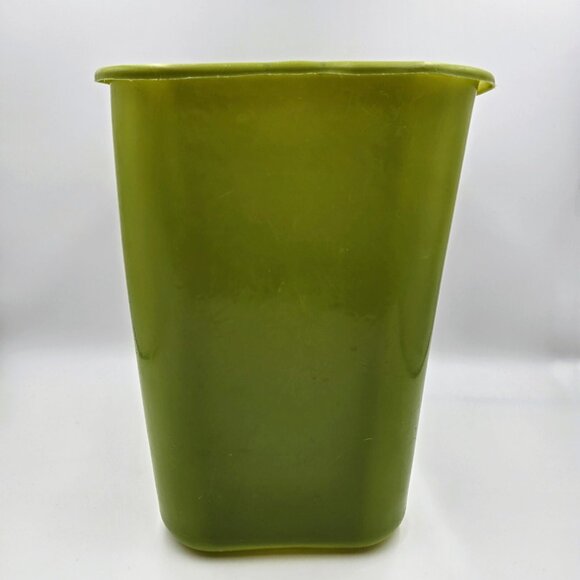Vintage MCM Diamond Avocado Olive Green Plastic Wastebasket Garbage Trash Can - Picture 6 of 11